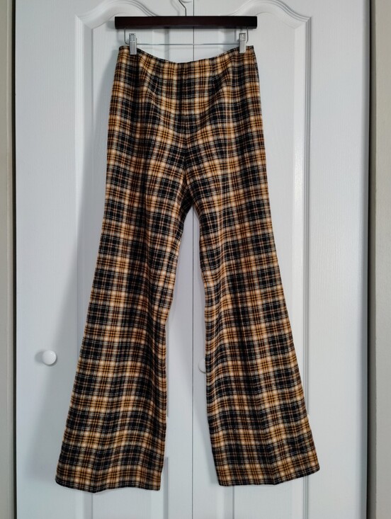 Pendleton Pants - Vintage Pendleton Wool Plaid Wide Leg Pants High Waisted Amber Gold Medium USA